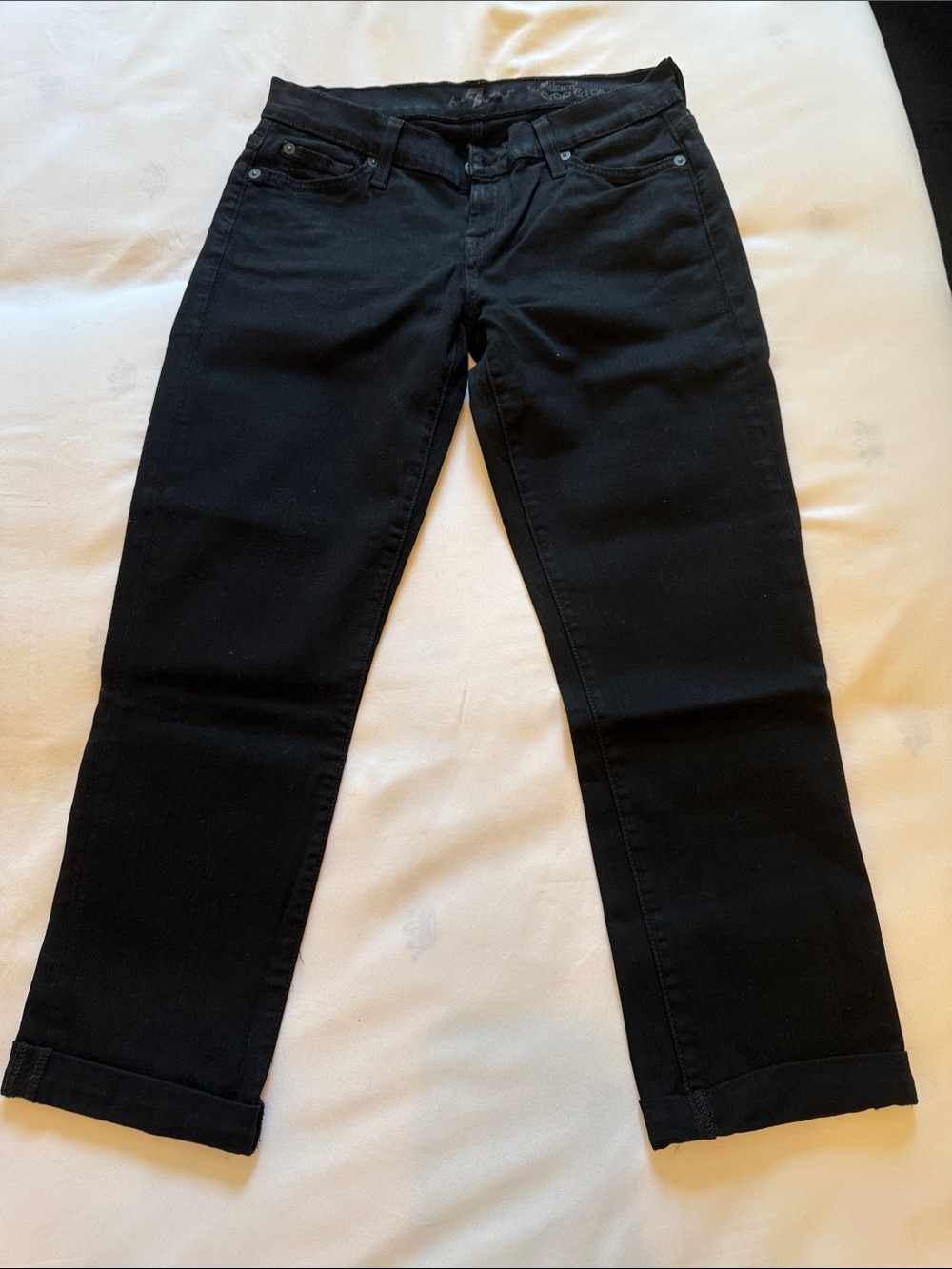 7 For All Mankind Black Cropped Ankle Jeans